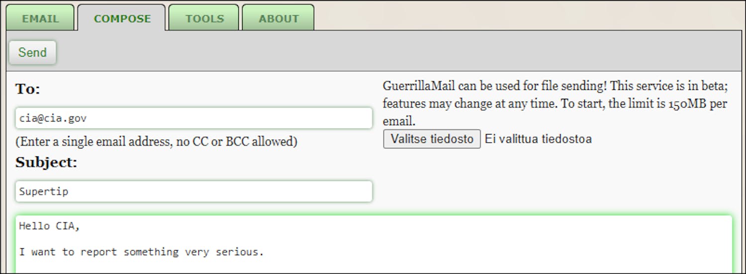 Guerrilla mail. Lähetä viesti anonyymisti Guerrilla Mail -palvelun avulla